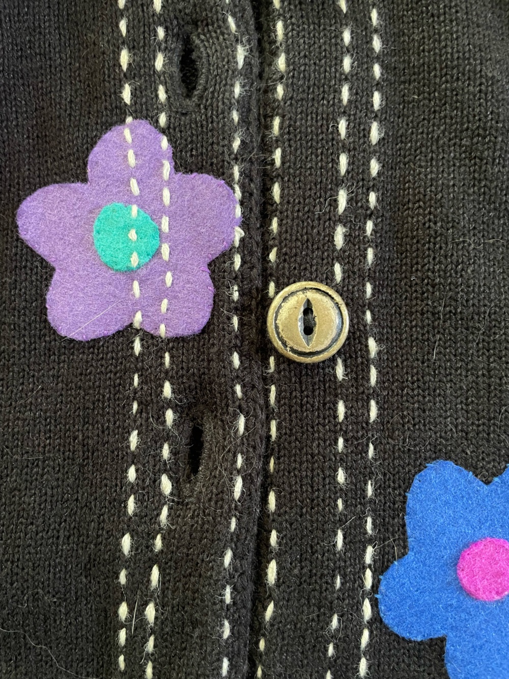 Vintage Michael Simon Black Vest with Multicolor Felt Flower Appliqué - Picture 8 of 8